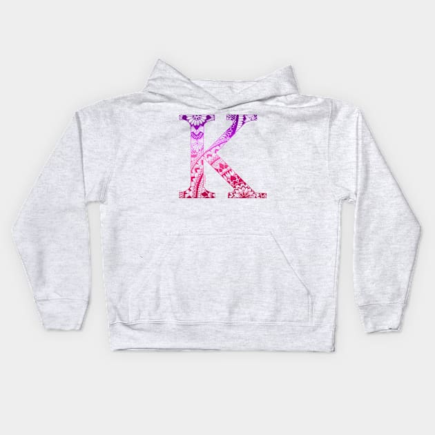 Mandala Letter Capital K Pink Kids Hoodie by Shaseldine